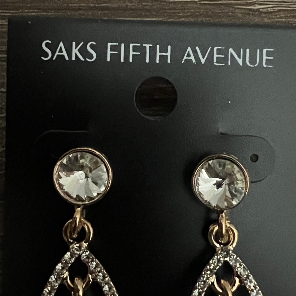 Saks Fifth Avenue Crystal and Gold Oval Earrings - Picture 2 of 4